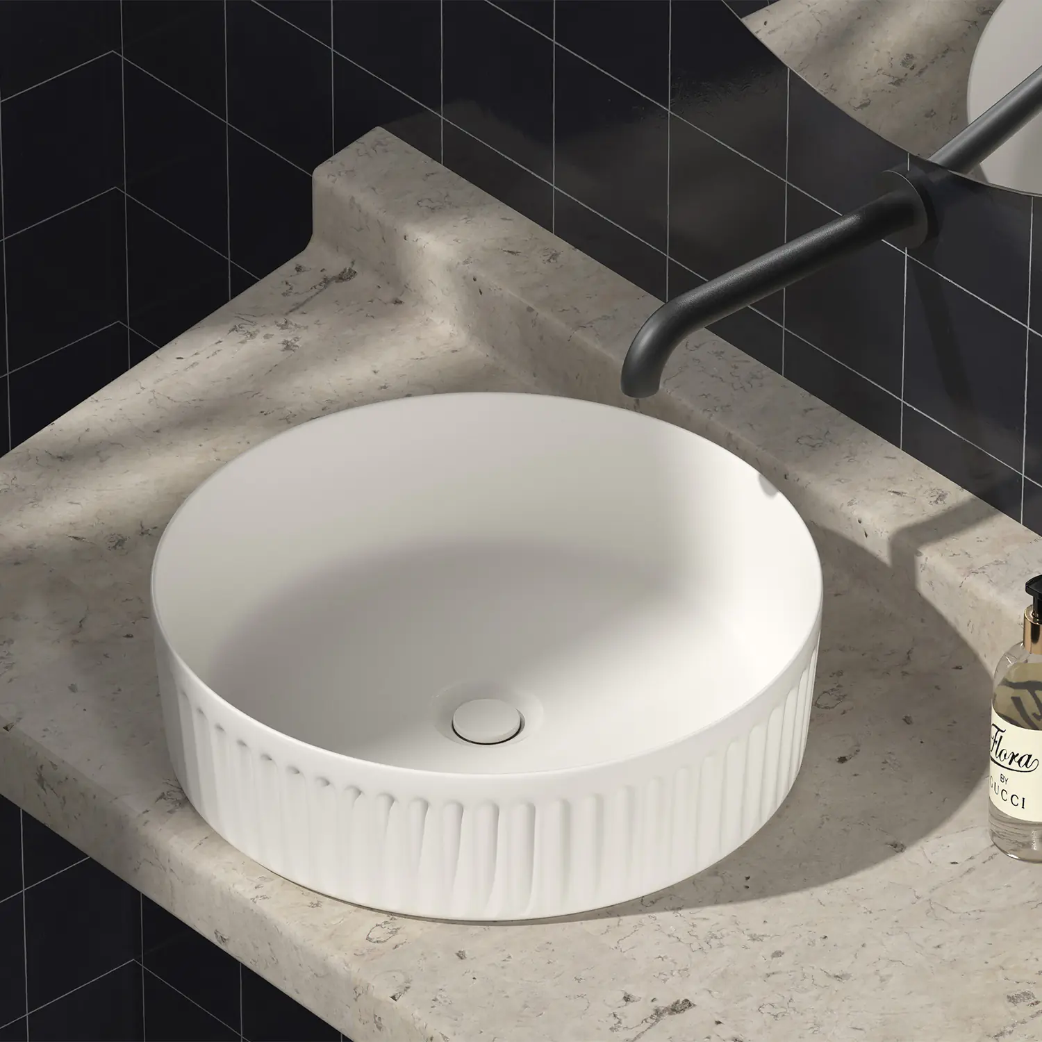 Bathroom 15 inches matte white ceramic round vessel sink, 40cm vitreous china circular countertop basin